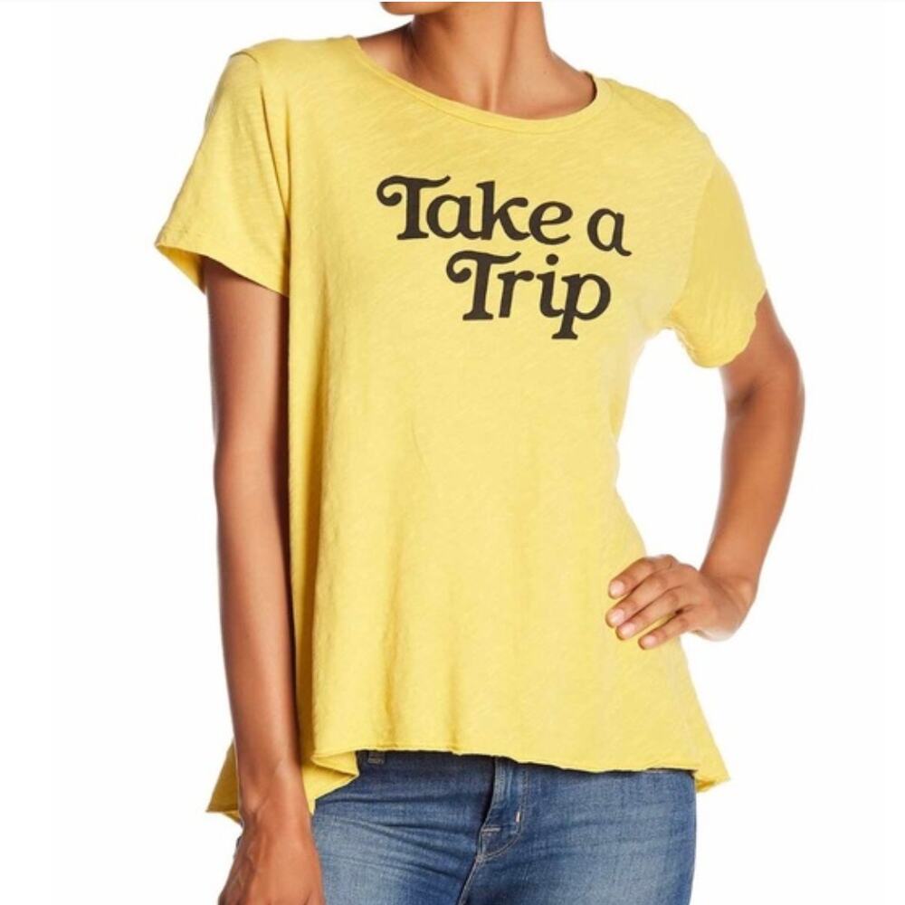 Sundry Yellow Graphic "Take A Trip" Tie Back Short Sleeve T-Shirt Size 1/Small